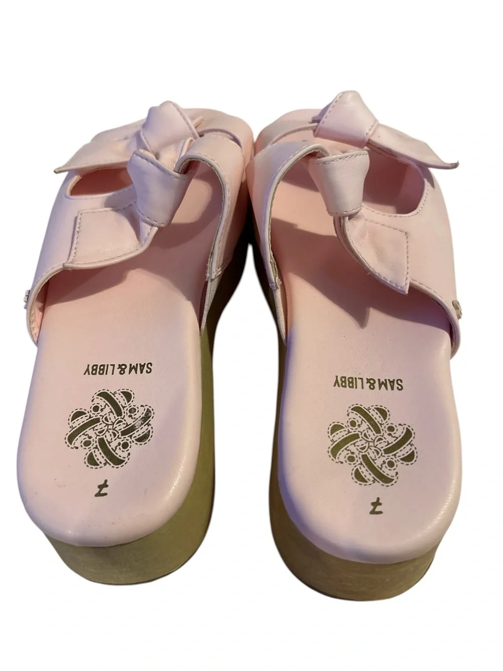 Sam & Libby Pink Platform Slide Sandals with Bow